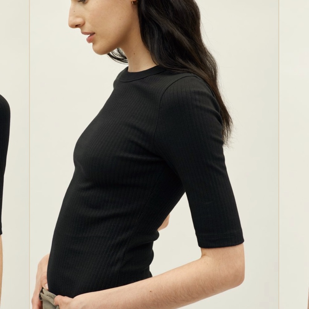 Egyptian cotton wide wale ribbed half sleeve top